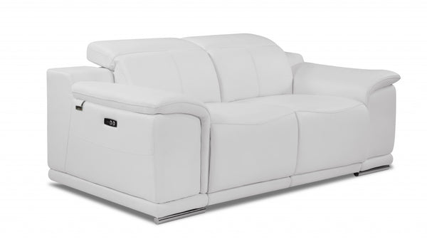 Homeroots 72" White And Silver Italian Leather Power Reclining Loveseat White  477570