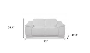 Homeroots 72" White And Silver Italian Leather Power Reclining Loveseat White  477570
