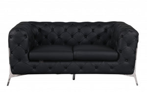 Homeroots 69" Black And Silver Italian Leather Loveseat Black  477571