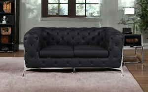 Homeroots 69" Black And Silver Italian Leather Loveseat Black  477571