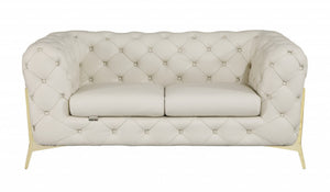 HomeRoots 69" Faux Leather Love Seat - Contemporary Comfort with Pillow-Top Arms for Modern Living Spaces CREAM 477573