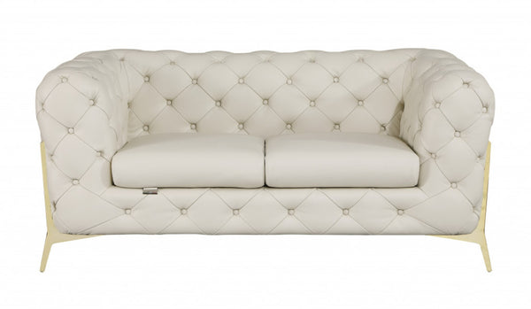 HomeRoots 69" Faux Leather Love Seat - Contemporary Comfort with Pillow-Top Arms for Modern Living Spaces CREAM 477573