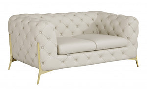 HomeRoots 69" Faux Leather Love Seat - Contemporary Comfort with Pillow-Top Arms for Modern Living Spaces CREAM 477573