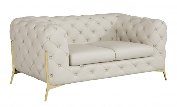 HomeRoots 69" Faux Leather Love Seat - Contemporary Comfort with Pillow-Top Arms for Modern Living Spaces CREAM 477573