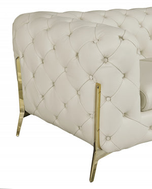 HomeRoots 69" Faux Leather Love Seat - Contemporary Comfort with Pillow-Top Arms for Modern Living Spaces CREAM 477573