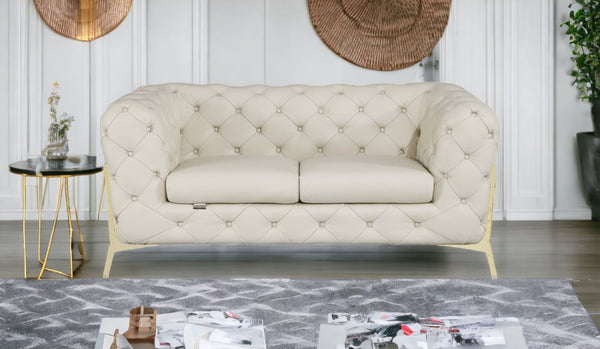 HomeRoots 69" Faux Leather Love Seat - Contemporary Comfort with Pillow-Top Arms for Modern Living Spaces CREAM 477573