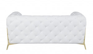 Homeroots 69" White And Gold Italian Leather Loveseat White  477575