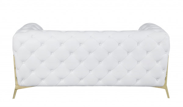 Homeroots 69" White And Gold Italian Leather Loveseat White  477575