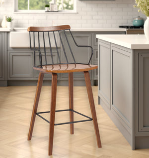 Homeroots 26" Brown Manufactured Wood And Iron Counter Height Bar Chair   477576