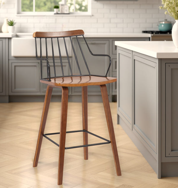 Homeroots 26" Brown Manufactured Wood And Iron Counter Height Bar Chair   477576