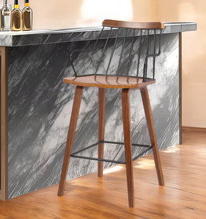 HomeRoots 26" Brown Manufactured Wood & Iron Counter-Height Bar Chair for Chic Kitchen & Home Bar Comfort 477576