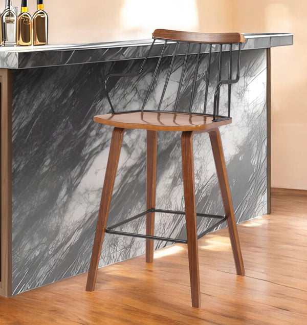 HomeRoots 26" Brown Manufactured Wood & Iron Counter-Height Bar Chair for Chic Kitchen & Home Bar Comfort 477576