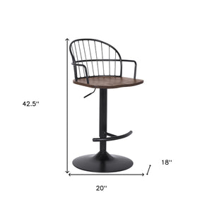Homeroots 23" Brown And Black Iron Low Back Adjustable Height Bar Chair   477579