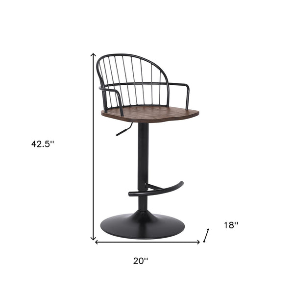Homeroots 23" Brown And Black Iron Low Back Adjustable Height Bar Chair   477579
