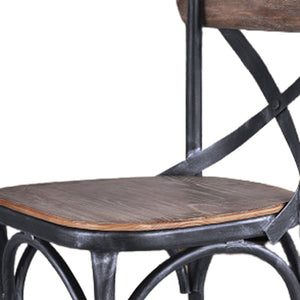 Homeroots 26" Brown And Black Solid Wood With Iron Counter Height Bar Chair   477580