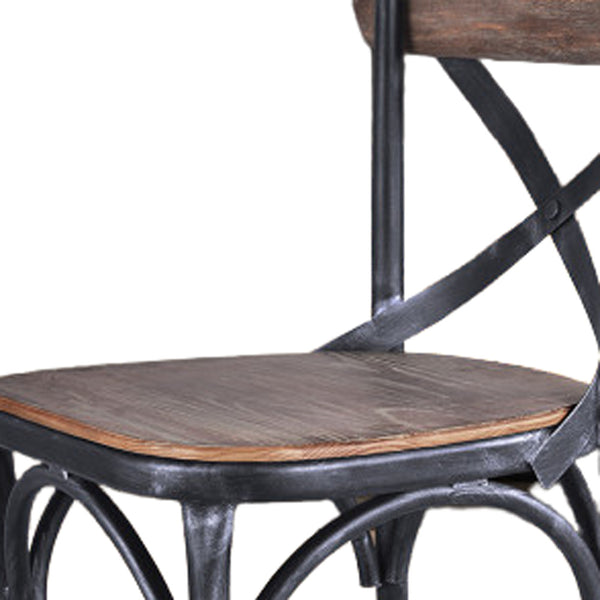 Homeroots 26" Brown And Black Solid Wood With Iron Counter Height Bar Chair   477580