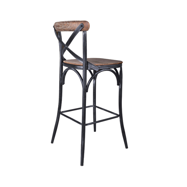 Homeroots 26" Brown And Black Solid Wood With Iron Counter Height Bar Chair   477580