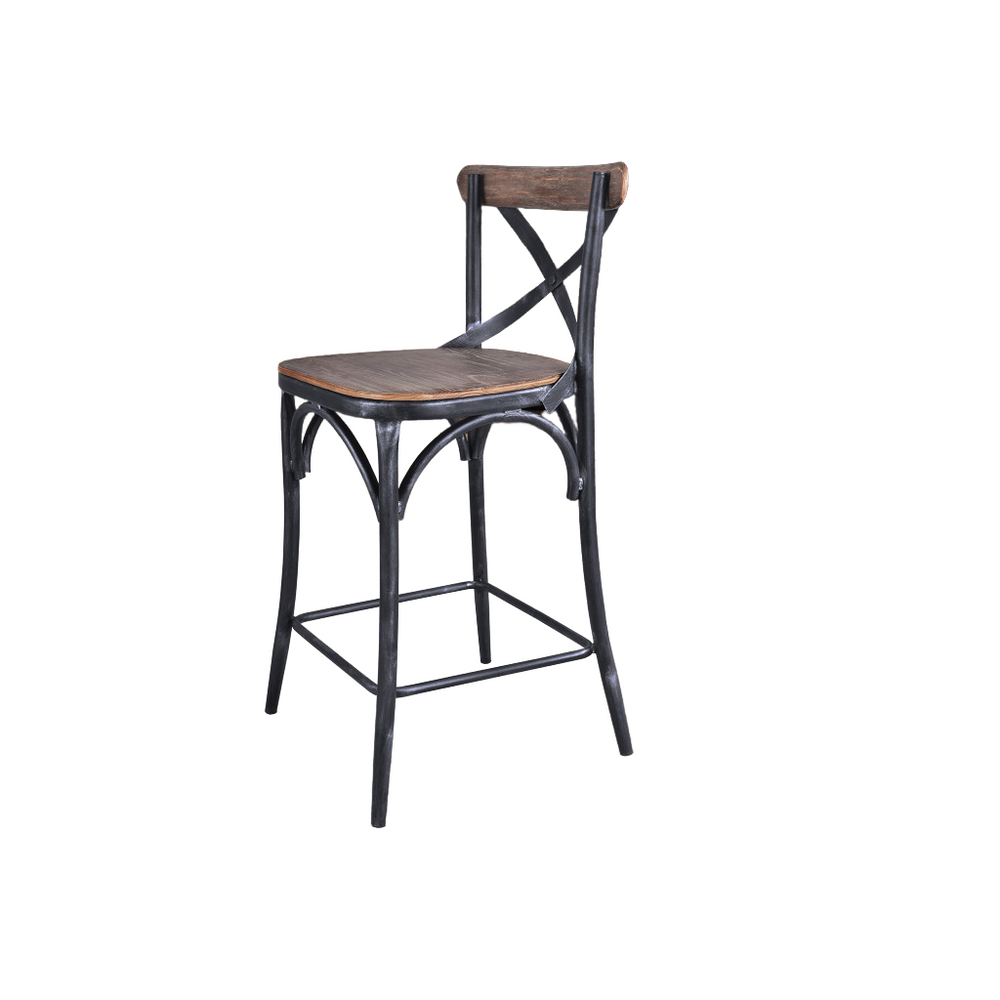 Homeroots 26" Brown And Black Solid Wood With Iron Counter Height Bar Chair   477580