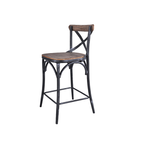 Homeroots 26" Brown And Black Solid Wood With Iron Counter Height Bar Chair   477580