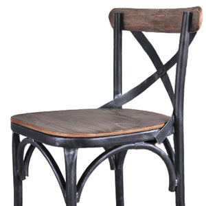 Homeroots 26" Brown And Black Solid Wood With Iron Counter Height Bar Chair   477580