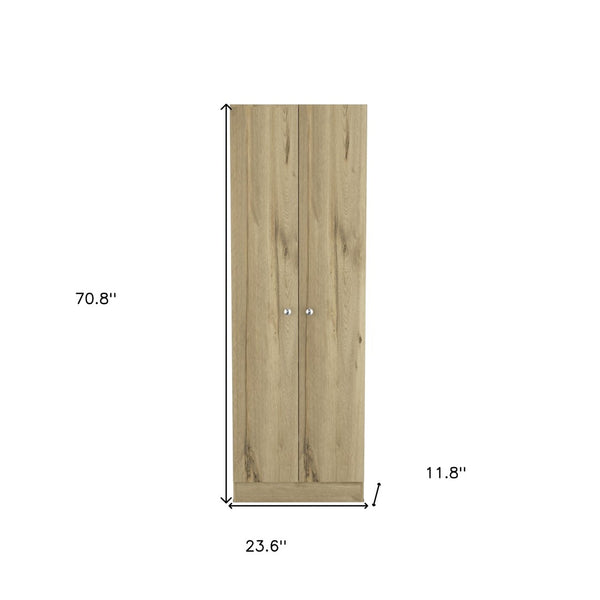 Homeroots 71" Oak Wood Pantry Cabinet - Stylish Storage Closet For Kitchen Essentials & Home Organization  Particle Board 477593