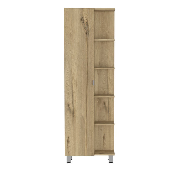 HomeRoots 62" Tall Oak Pantry Cabinet - Space-Saving Storage Solution for Kitchens, Bathrooms, and More! 477598