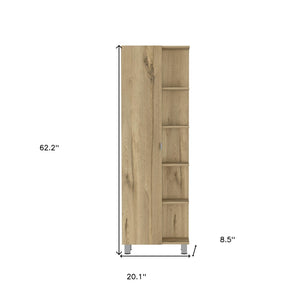 Homeroots 62" Oak Wood Pantry Cabinet - Stylish Storage Solution For Modern Homes With Ample Space & Warmth  Particle Board 477598