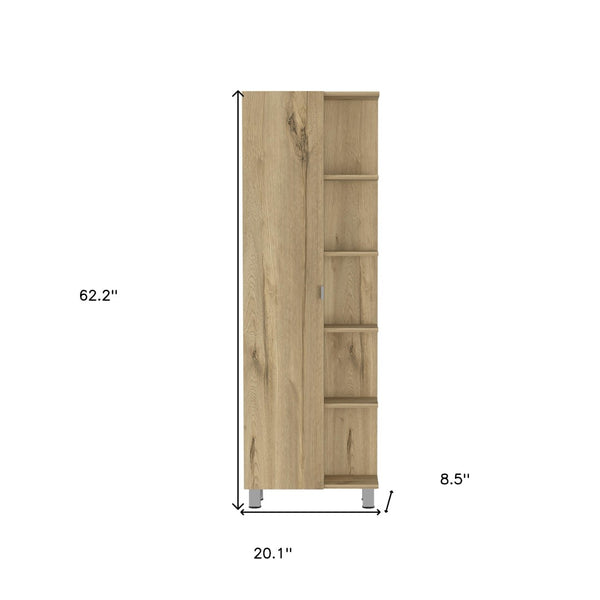 Homeroots 62" Oak Wood Pantry Cabinet - Stylish Storage Solution For Modern Homes With Ample Space & Warmth  Particle Board 477598