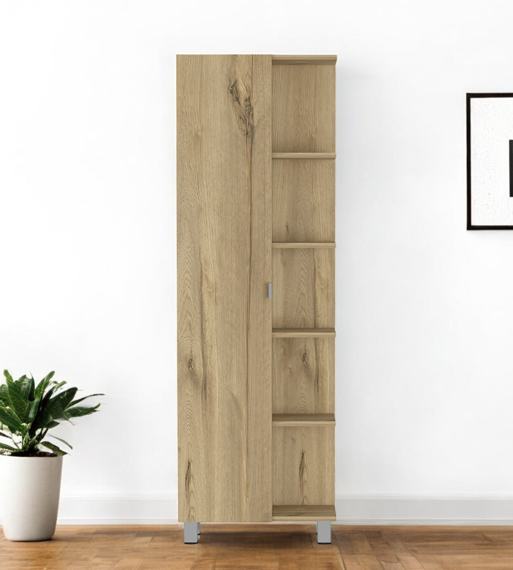 Homeroots 62" Oak Wood Pantry Cabinet - Stylish Storage Solution For Modern Homes With Ample Space & Warmth  Particle Board 477598