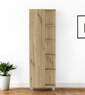 Homeroots 62" Oak Wood Pantry Cabinet - Stylish Storage Solution For Modern Homes With Ample Space & Warmth  Particle Board 477598