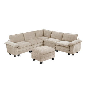 English Elm Modern 6-Piece Modular Sectional With Ottoman - Plush Chenille Comfort For Stylish Living Room Setup B011S01811