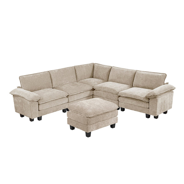English Elm Modern 6-Piece Modular Sectional With Ottoman - Plush Chenille Comfort For Stylish Living Room Setup B011S01811