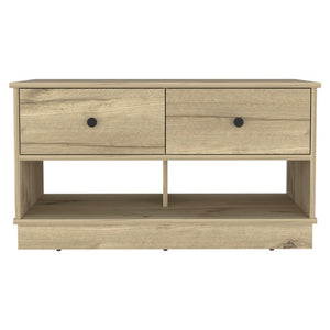HomeRoots 36 Inch Natural Oak Entryway Bench with Shoe Shelves Drawers and Organized Storage 477605