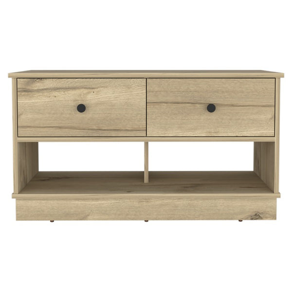 HomeRoots 36 Inch Natural Oak Entryway Bench with Shoe Shelves Drawers and Organized Storage 477605
