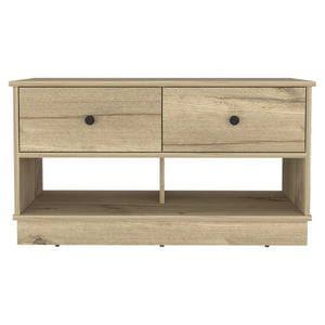 36 Inch Natural Oak Entryway Bench with Shoe Shelves Drawers and Organized Storage