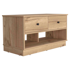 36 Inch Natural Oak Entryway Bench with Shoe Shelves Drawers and Organized Storage