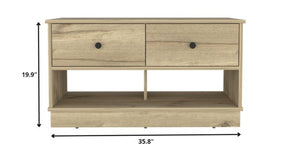 36 Inch Natural Oak Entryway Bench with Shoe Shelves Drawers and Organized Storage
