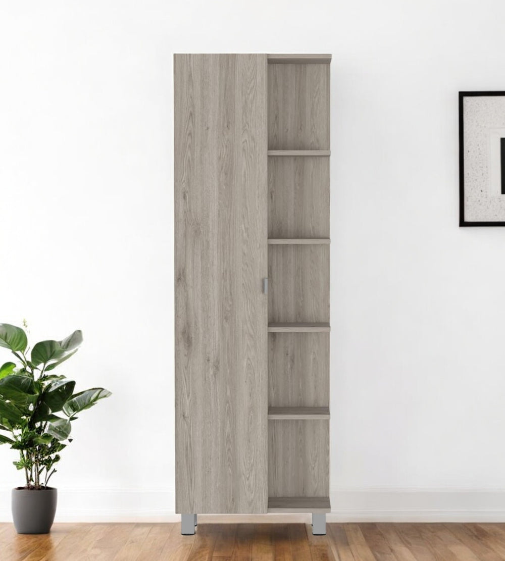 Homeroots 62" Light Gray Wood Pantry Cabinet - Modern Storage Solution For Kitchen, Living Room, Or Bedroom  Particle Board 477609