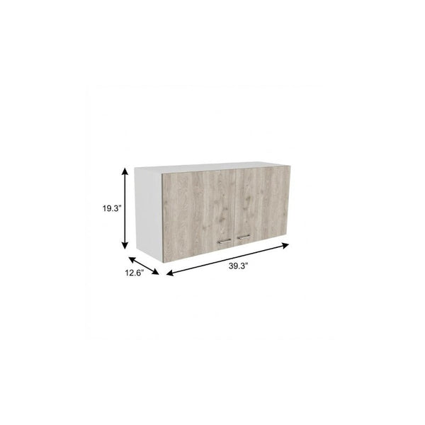 39 Inch Oak Wood Wall Mounted Storage Cabinet Dual Door Living Room Organizer