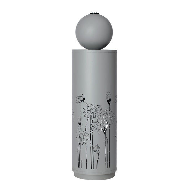 English Elm 34.25"h Light Gray Metal Floral Cutout Outdoor Fountain with Dual Led Sphere Top N765P355072G