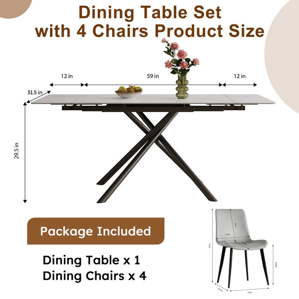 English Elm Retractable Sintered Stone Dining Table Set With Chairs – Modern Design, Durable, Space-Saving Elegance W509S00126-GIGA
