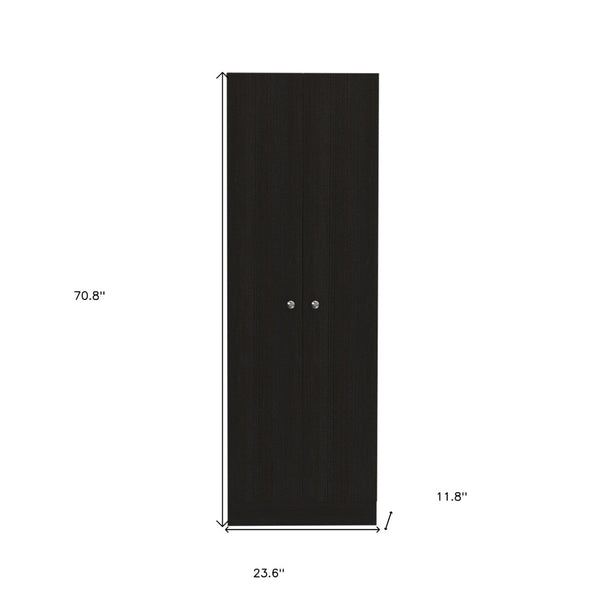 Homeroots 71" Black Wood Pantry Cabinet - Stylish Modern Storage Solution For Kitchen & Home Organization  Particle Board 477671