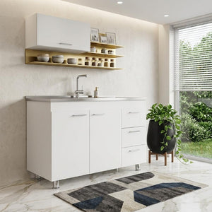 39 Inch Silver White Wood Accent Cabinet with Three Drawers Two Doors Entryway