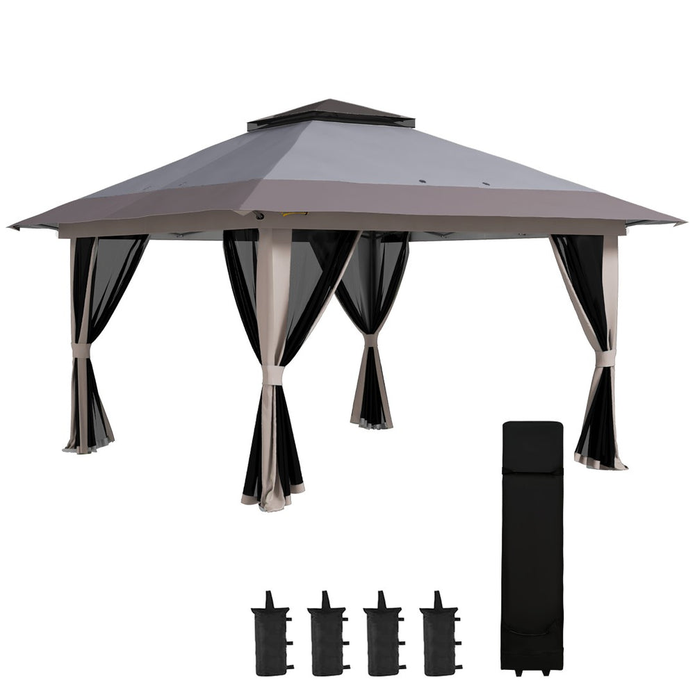 English Elm Outsunny 13x13 Pop up Canopy Gazebo with Mesh Netting Uv50 Steel Frame Outdoor W2225P485586