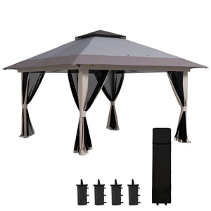 English Elm Outsunny 13x13 Pop up Canopy Gazebo with Mesh Netting Uv50 Steel Frame Outdoor W2225P485586