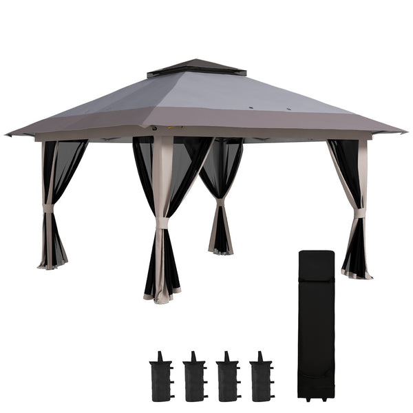 English Elm Outsunny 13x13 Pop up Canopy Gazebo with Mesh Netting Uv50 Steel Frame Outdoor W2225P485586