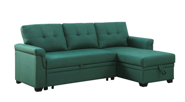 English Elm Jardin Reversible L-shaped Sectional Sleeper Sofa with Chaise Storage and Tufted Fabric Green B2749S00008