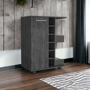 Homeroots Gray Rolling Bar Cart With Wine Storage  Particle Board 477701