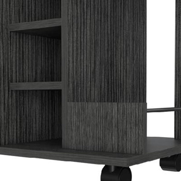 Homeroots Gray Rolling Bar Cart With Wine Storage  Particle Board 477701