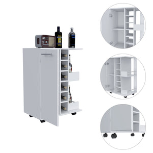 Homeroots White Rolling Bar Cart With Wine Storage  Particle Board 477702